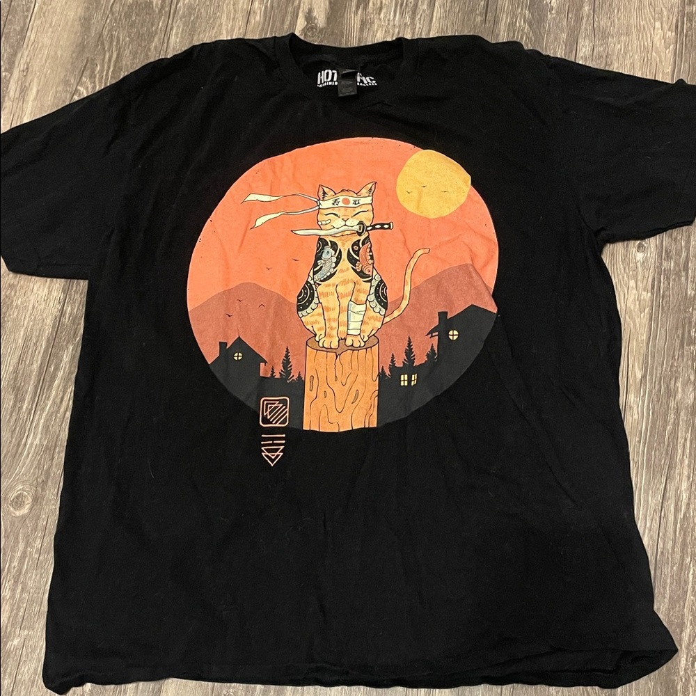 Hot Topic Black Cat and Sunset Graphic Tee